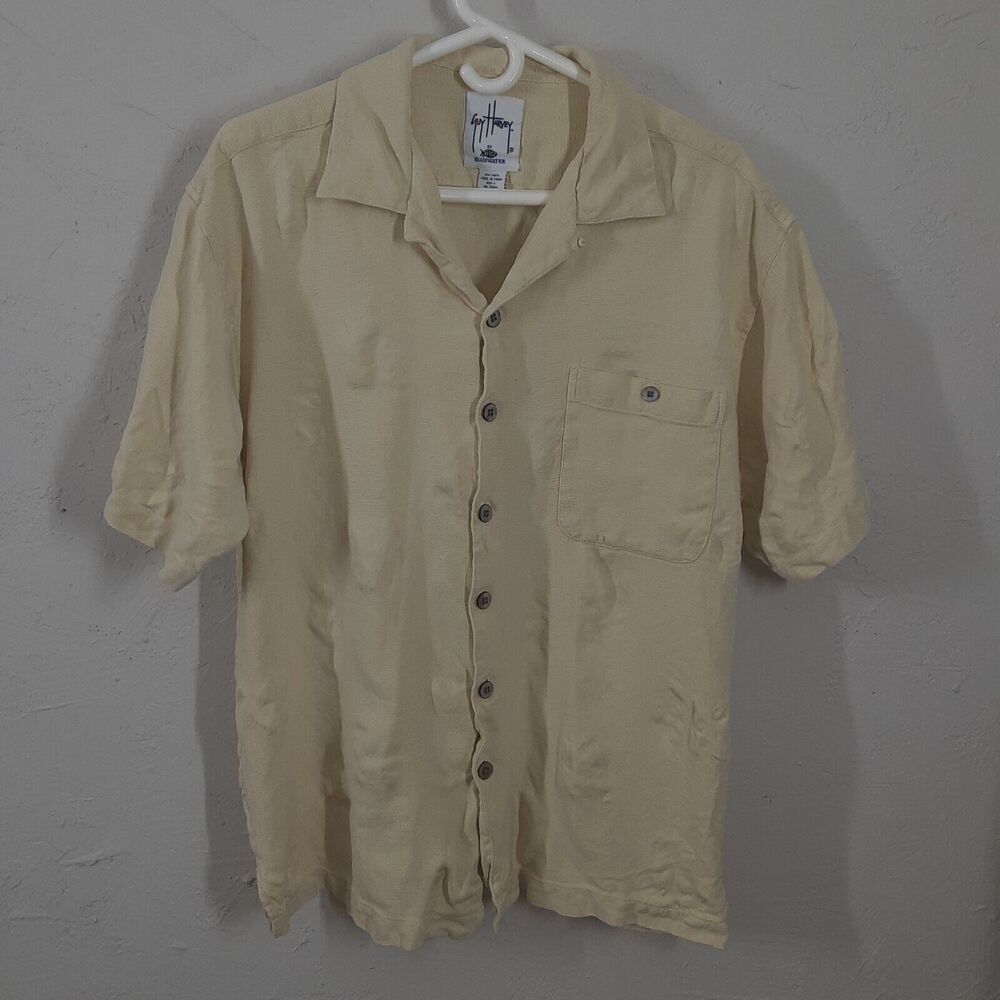 Guy Harvey Shirt Mens Size L Yellow AFTCO Bluewater Button Up Embroidered Marlin